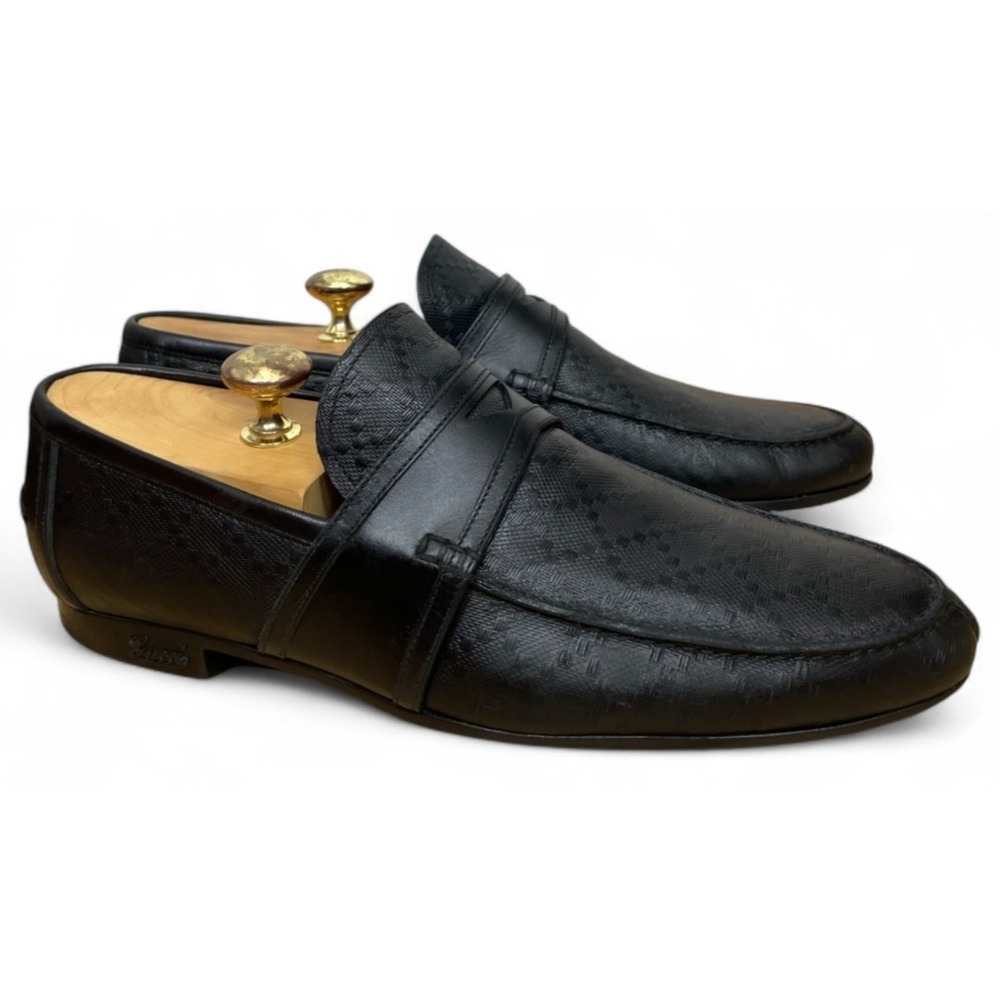 Gucci Black Leather Slip-On Loafers